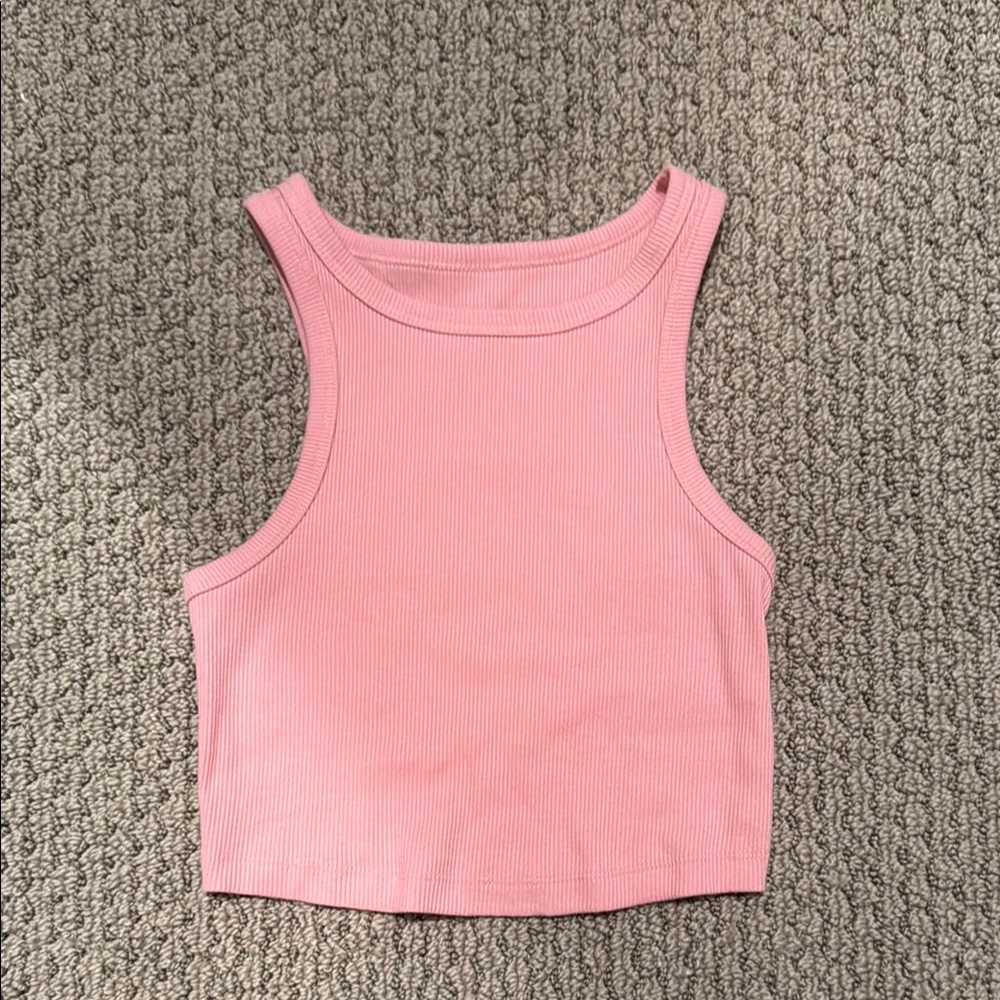 Pink Sleeveless Ribbed Crop Top
